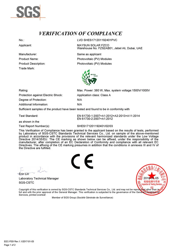 Certificat CE-SGS