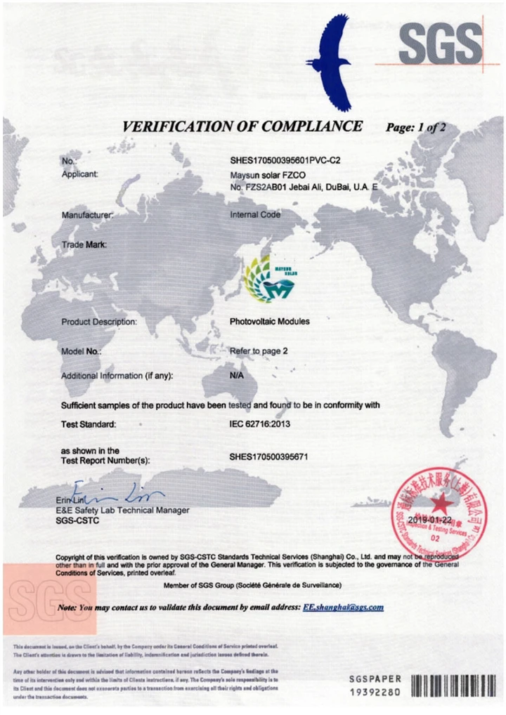 Certificat de test d'ammoniac SGS