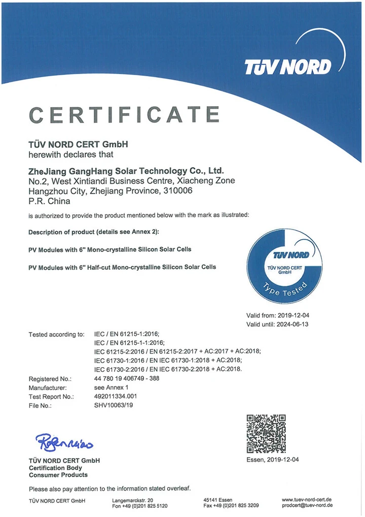 Certificat demi-cellule TUV-MONO-POLY