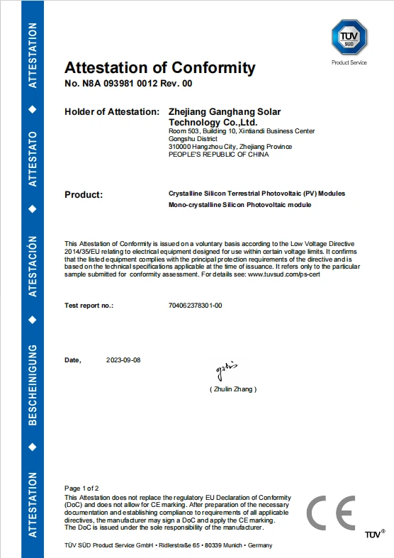 IBC Module Solaire Certificat CE