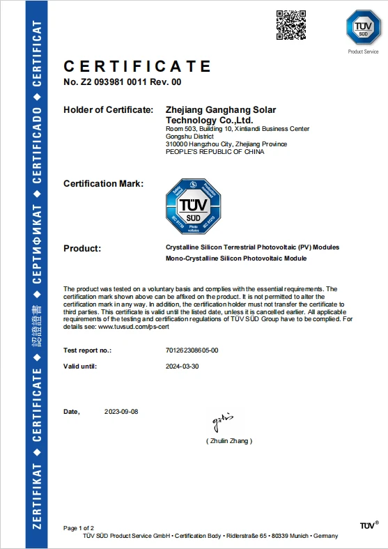 IBC Modules Solaires Certificat TUV