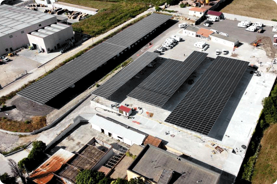 Maysunsolar carport project in Sardinia, Italy, using 1,819 pcs of PERC 550W modules, total capacity 1MW.