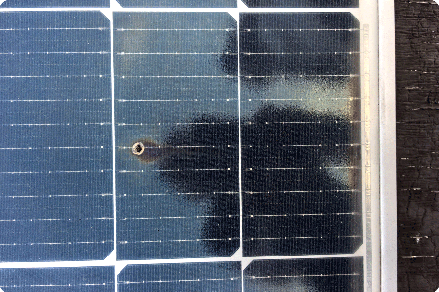 Bird droppings on the surface of PV modules creating a clear hotspot risk