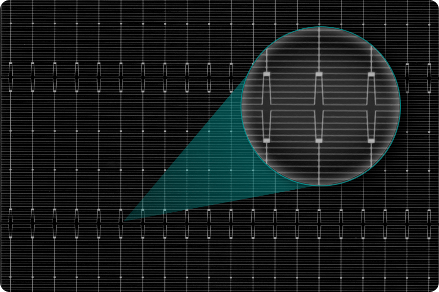 Structural diagram of a TOPCon one-third-cut photovoltaic module, showing optimized current paths and balanced heat distribution.