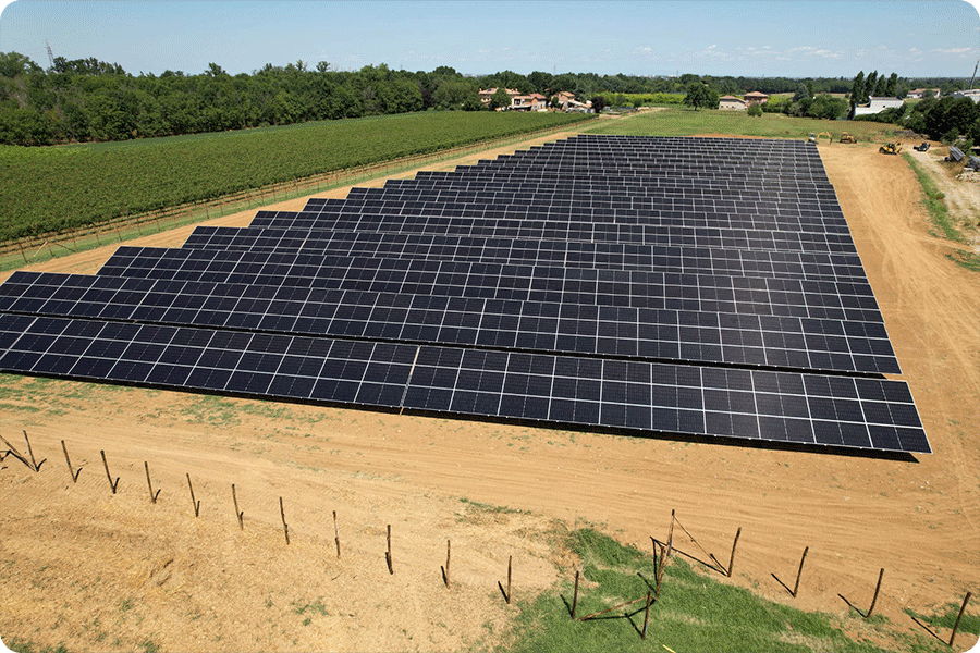 Italian agrivoltaic project, ground-mounted PV system in an agricultural land-use setting.