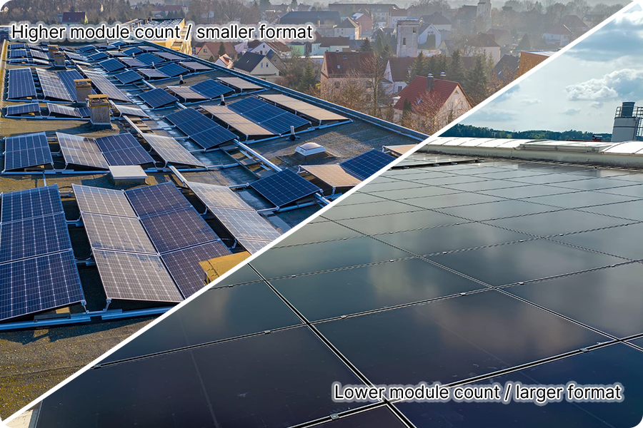 Illustration of how module count and array segmentation affect loss distribution in C&I rooftop PV systems
