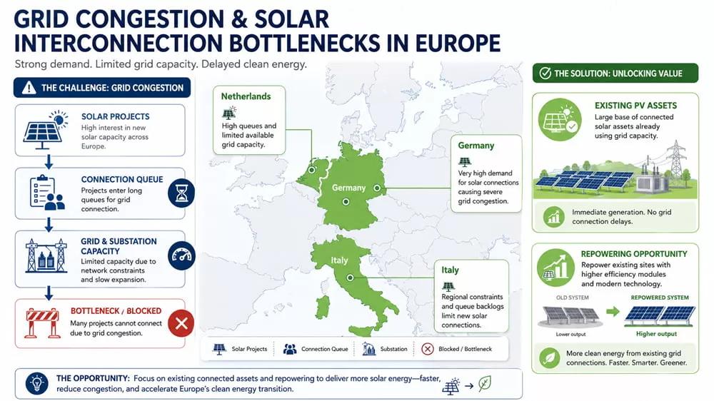 Grid congestion and solar connection bottlenecks across European PV markets
