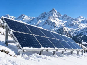Snowy Alpine Solar Array Panorama